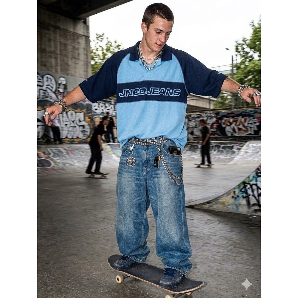 JNCO Jeans Vintage 90s Y2K Color Block Polo Shirt XXL Light Navy